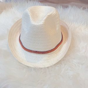 - New white fedora with glam orange ribbon summer